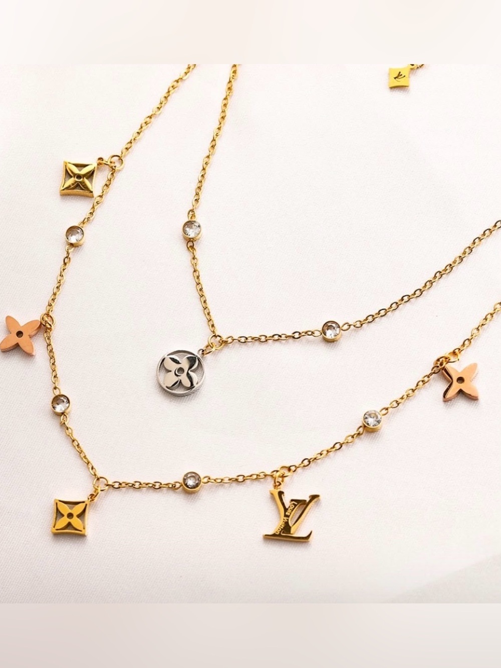Designer Inspired Lulu Layered Gold-Tone Pendant Necklace